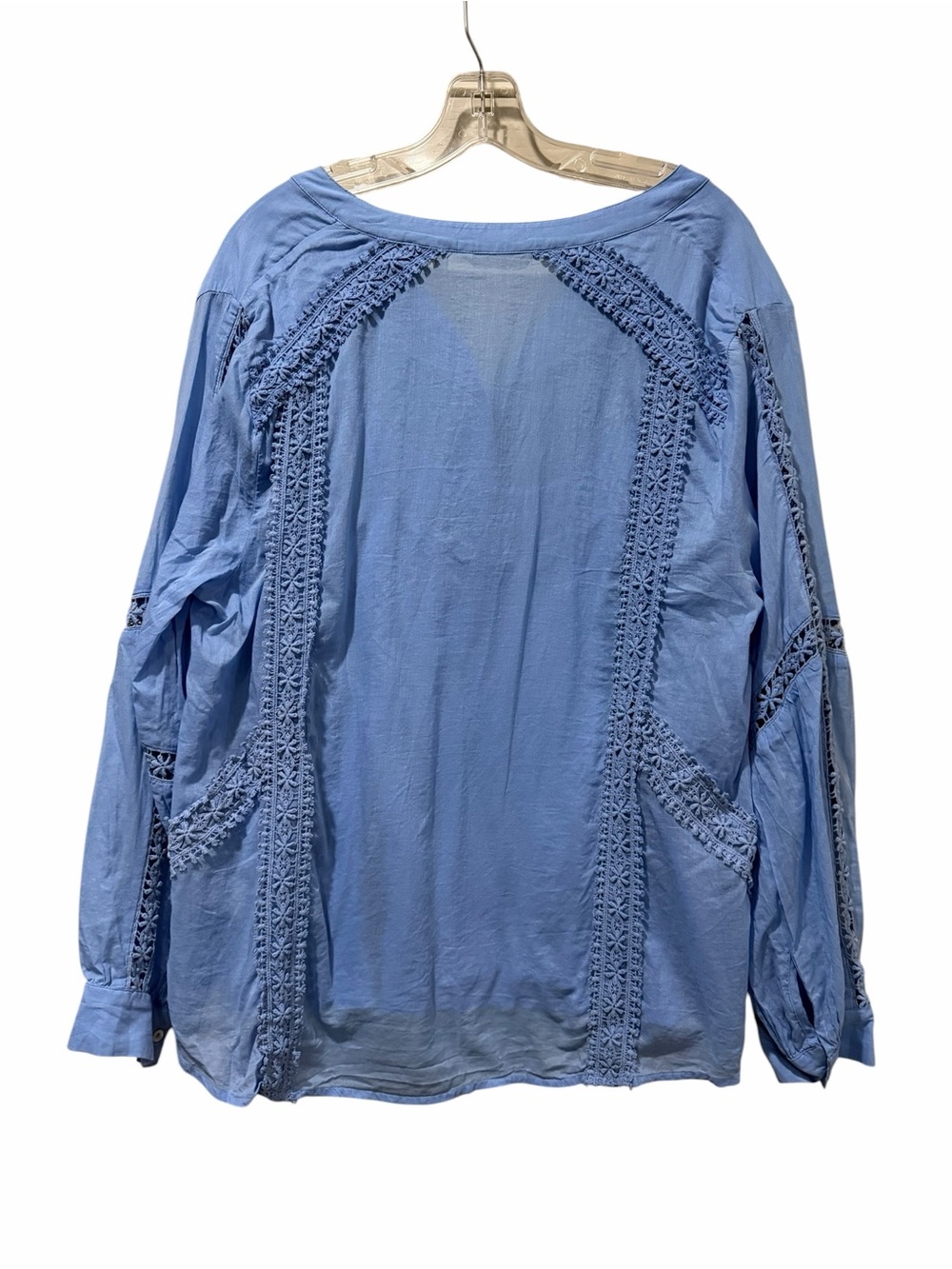 Soft Surroundings 1X Periwinkle Blue Long Sleeve Lace Boho Blouse Plus Size B10 - Picture 3 of 7